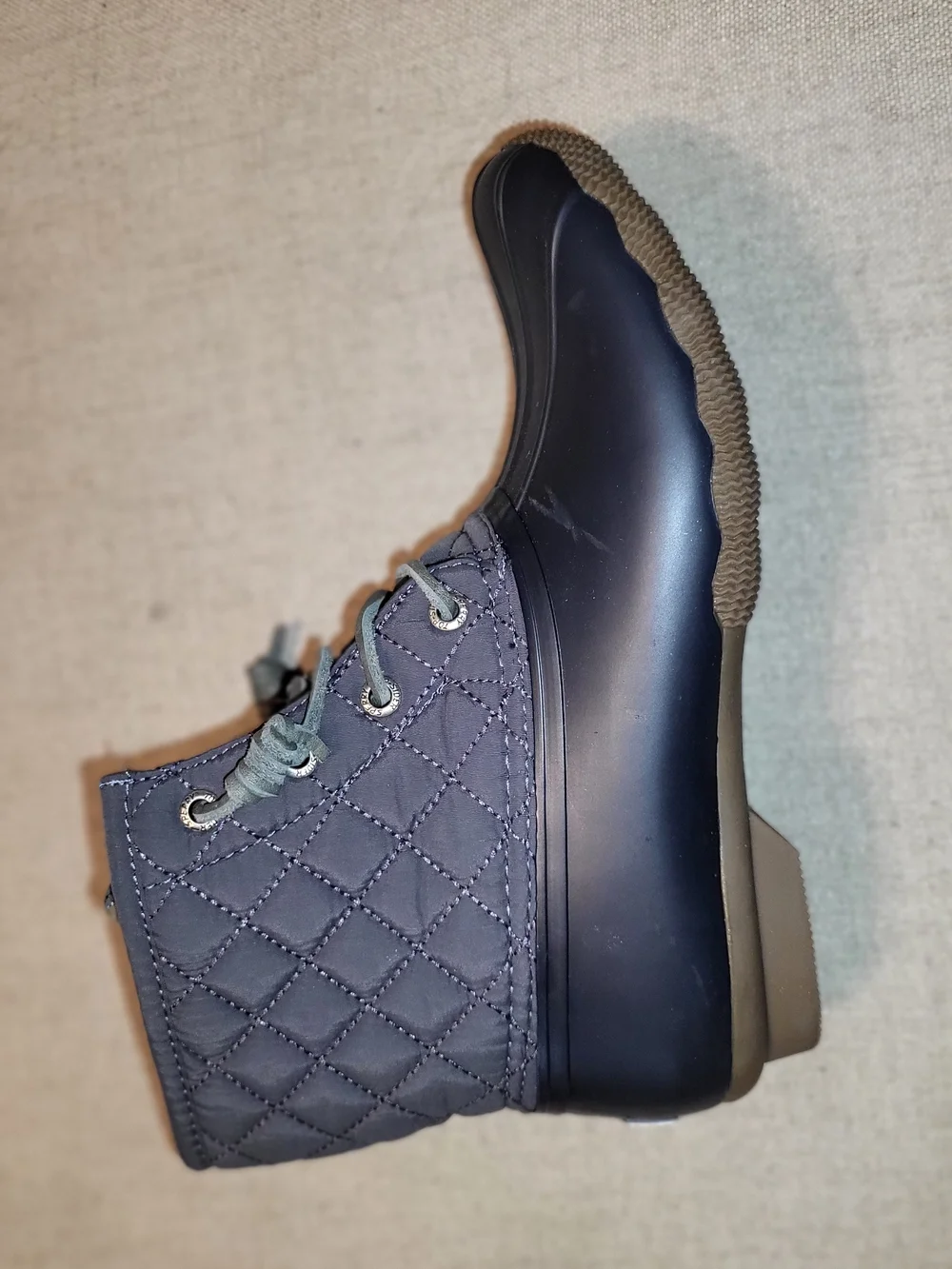 Sperry Quilted Lace-Up Winter Rain Boot - Gray